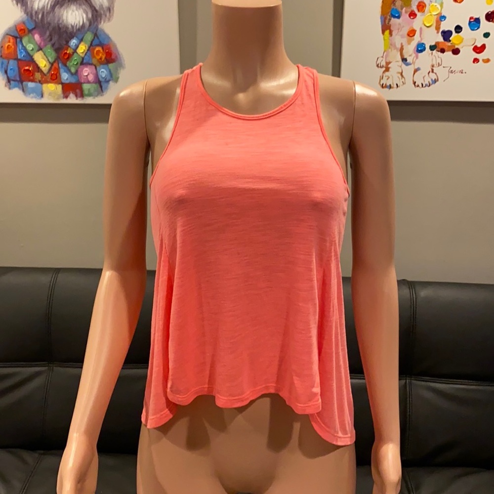 American Eagle Hot Pink Soft Knit Racerback Tank Top Gold Zipper XS